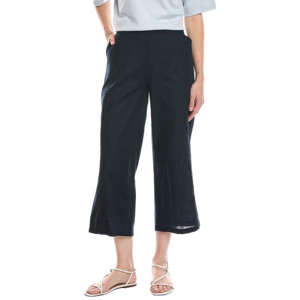Stella Parker Womens Pamela Linen-Blend Pant, Navy